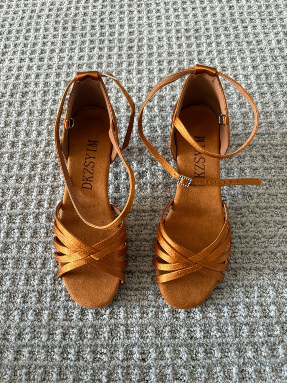 Women’s Metallic Tan Strappy Ankle‑Tie Ballroom shoes